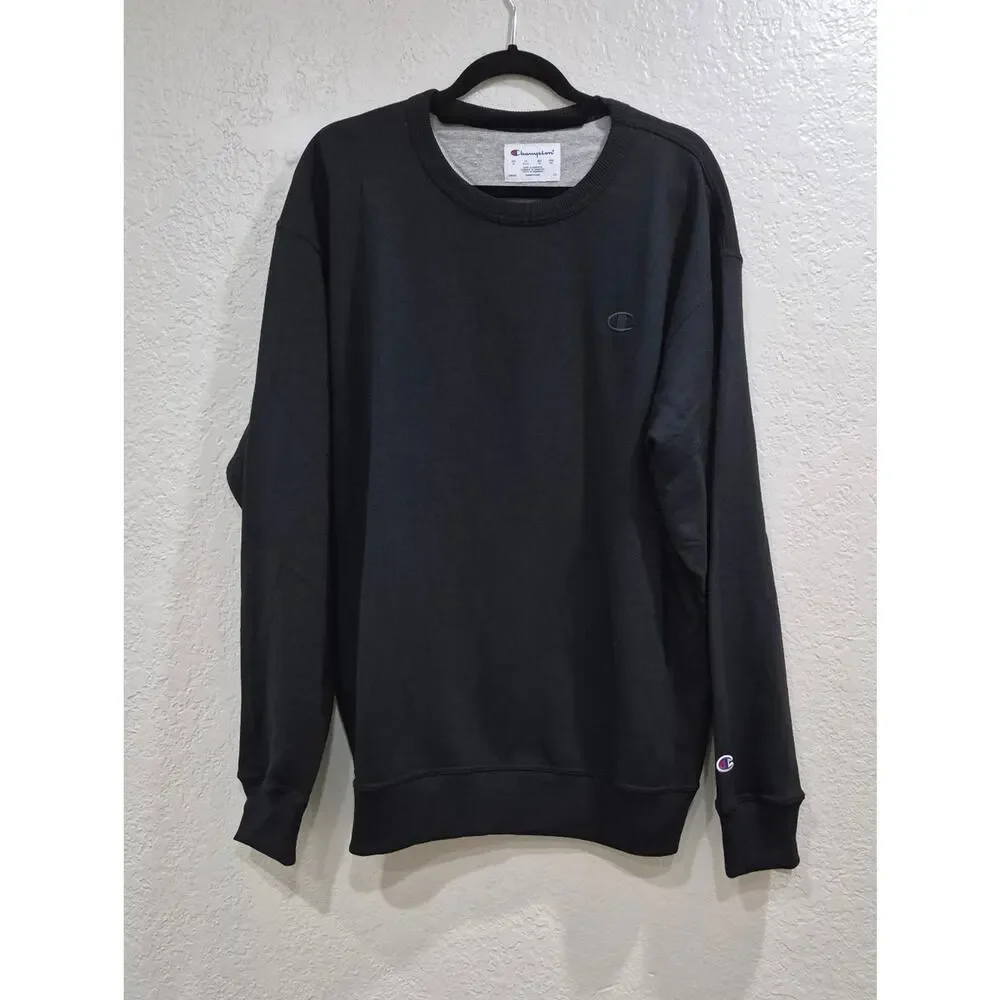 Champion Black Crewneck Sweatshirt Men's XL NWT Sleeve Logo Athleisure